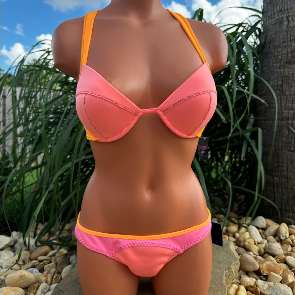 Victoria’s Secret Swim The Fabulous 34C Zip Top /Cheeky M Bottom Neoprene Bikini